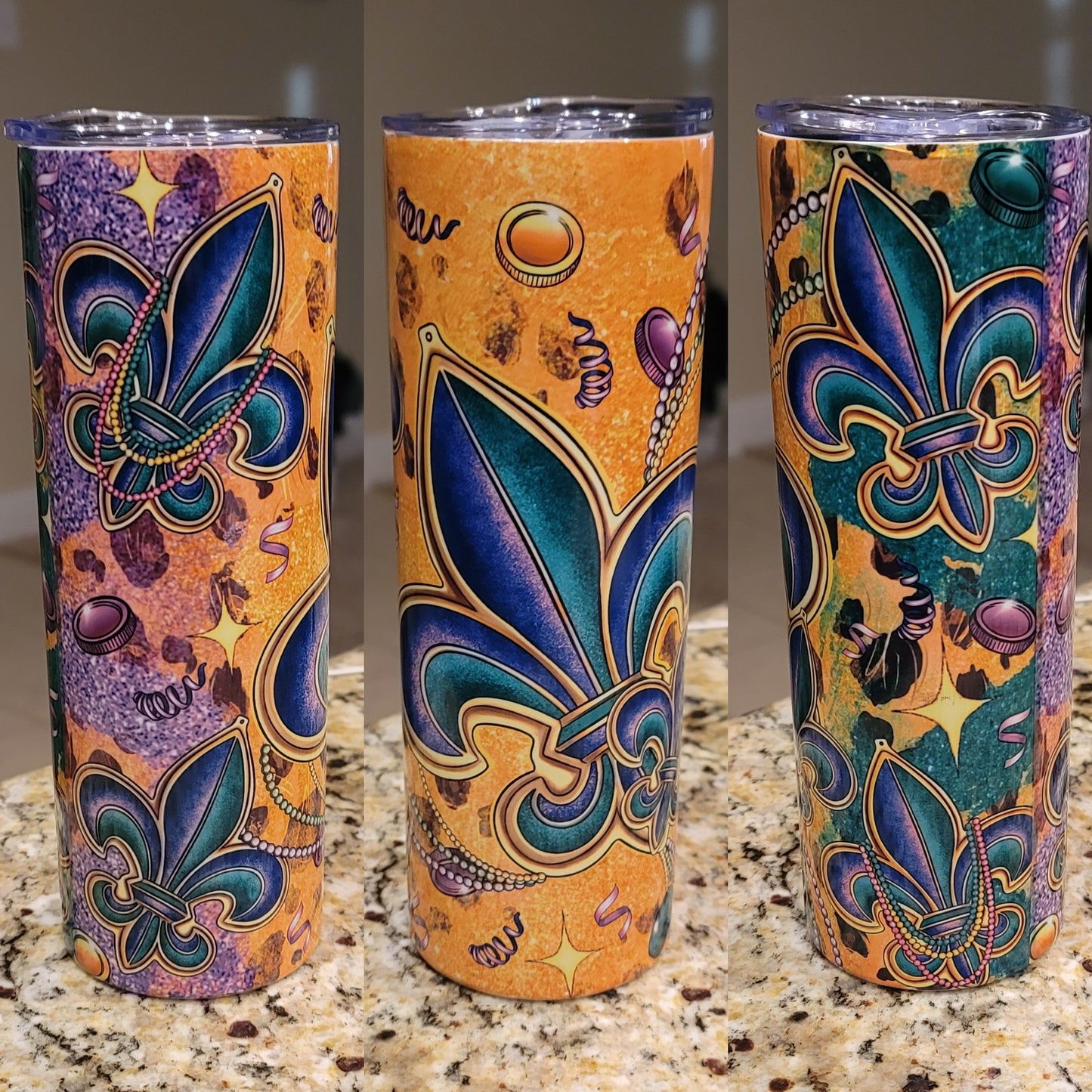 Mardi Gras sublimation tumblers